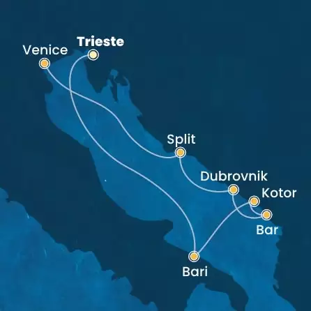 COSTA DELIZIOSA - itinerár  6 nocí odchod z Trieste dňa 11/04/2026 - Italy, Montenegro, Croatia