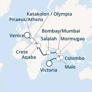 Seychelles, Maldives, Sri Lanka, India, Oman, Jordan, Greece, Italy