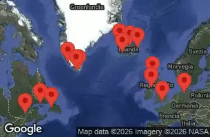 EXPLORA III - itinerár  22 nocí odchod z Hamburg dňa 07/09/2026 - Germania, Regno Unito, Irlanda, Islanda, Groenlandia, Canada