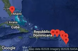 EXPLORA III - itinerár  15 nocí odchod z Miami dňa 25/10/2026 - Stati Uniti, Isole Vergini americane, Antigua e Barbuda, Guadalupa, Sint Maarten, Porto Rico, Isole Vergini britanniche, Saint Kitts e Nevis, Saint-Barthélemy, Anguilla