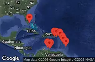 EXPLORA II - itinerár  16 nocí odchod z Miami dňa 18/03/2026 - Stati Uniti, Isole Vergini americane, Guadalupa, Barbados, Martinica, Saint Kitts e Nevis, Porto Rico, Isole BES, Curaçao, Aruba, Sint Maarten