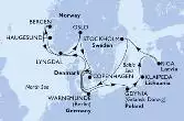 Copenhagen,Warnemunde,Haugesund,Bergen,Lyngdal,Oslo,Copenhagen,Warnemunde,Gdynia,Klaipeda,Riga,Stockholm,Copenhagen