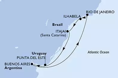 MSC SPLENDIDA - itinerár  8 nocí odchod z Buenos Aires Argentina dňa 08/03/2028 - Buenos Aires,Rio de Janeiro,Ilhabela,Itajai,Punta Del Este,Buenos Aires