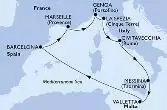 Barcelona,Marseille,Genoa,La Spezia,Civitavecchia,Messina,Valletta,Barcelona
