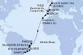 Southampton,Gijon,Vigo,Lisbon,Funchal,Maceio,Salvador,Ilheus,Rio de Janeiro,Santos