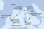 Cagliari,Civitavecchia,Livorno,Cannes,Palma de Mallorca,Barcelona