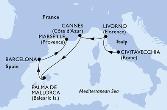 Civitavecchia,Livorno,Cannes,Palma de Mallorca,Barcelona,Marseille