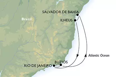 MSC MUSICA - itinerár  6 nocí odchod z Rio de Janeiro, Brasilien dňa 28/01/2018 - Rio de Janeiro, Buzios, Salvador, Ilheus, Rio de Janeiro
