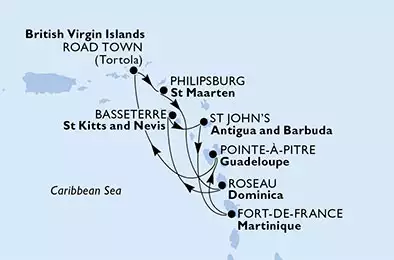 Martinique, Guadalupe, Virgin Islands (British), St. Maarten, Dominica, Saint Kitts - Nevis, Antigua-Barbuda