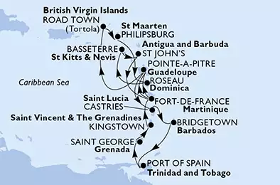 Barbados, Trinidad and Tobago, Grenada, Saint Vincent & The Grenadines, Martinique, Guadeloupe, Virgin Islands (British), Netherlands Antilles, Dominica, Saint Kitts and Nevis, Antigua and Barbuda, Saint Lucia
