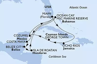 United States, Mexico, Belize, Honduras, Bahamas, Jamaica, Cayman Islands