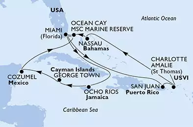 USA, Puerto-Rico, Virgin Islands (U.S.), Bahamas, Jamaika, Cayman Islands, Mexiko