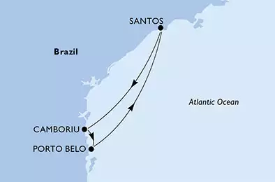 MSC SEAVIEW - itinerár  4 nocí odchod z Santos, Brazil dňa 18/02/2020 - Santos, Camboriu, Porto Belo, Santos