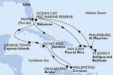 United States, Puerto Rico, St. Maarten, Antigua and Barbuda, Aruba, Jamaica, Cayman Islands, Bahamas
