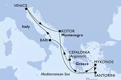 MSC OPERA - itinerár  7 nocí odchod z Venice, Italy dňa 02/08/2020 - Italy, Montenegro, Greece