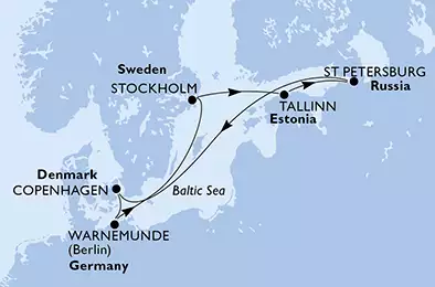 MSC POESIA - itinerár  7 nocí odchod z Copenhagen, Denmark dňa 11/07/2020 - Denmark, Germany, Sweden, Estonia, Russian Federation