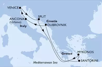 MSC SINFONIA - itinerár  7 nocí odchod z Venice, Italy dňa 11/07/2020 - Italy, Croatia, Greece