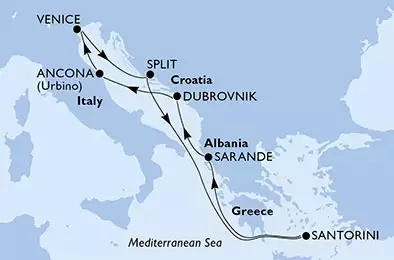 MSC SINFONIA - itinerár  7 nocí odchod z Ancona, Italy dňa 17/04/2020 - Italy, Croatia, Greece, Albania
