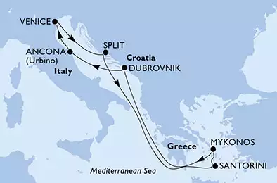 MSC SINFONIA - itinerár  7 nocí odchod z Ancona, Italy dňa 21/08/2020 - Italy, Croatia, Greece
