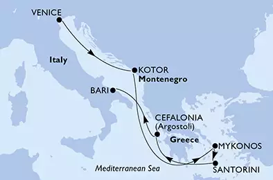MSC OPERA - itinerár  6 nocí odchod z Venice, Italy dňa 26/04/2020 - Italy, Montenegro, Greece