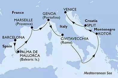 Spain, France, Italy, Montenegro, Croatia
