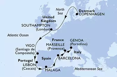 Denmark, United Kingdom, Spain, Portugal, France, Italy