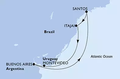 MSC SINFONIA - itinerár  7 nocí odchod z Buenos Aires, Argentina dňa 18/02/2020 - Argentina, Brazil, Uruguay