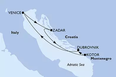 Venice,Zadar,Kotor,Dubrovnik,Venice