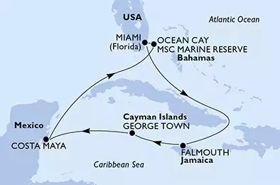 Miami,Falmouth,George Town,Costa Maya,Ocean Cay,Miami