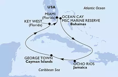 MSC ARMONIA - itinerár  7 nocí odchod z Miami, United States dňa 02/08/2020 - United States, Bahamas, Jamaica, Cayman Islands