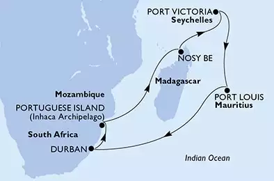 South Africa, Mozambique, Madagascar, Seychelles, Mauritius