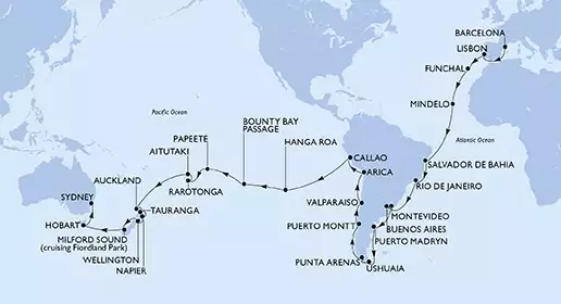 Spain,Portugal,Cape Verde,Brazil,Argentina,Uruguay,Chile,Peru,Pitcairn,French Polynesia,Cook Islands,New Zealand,Australia