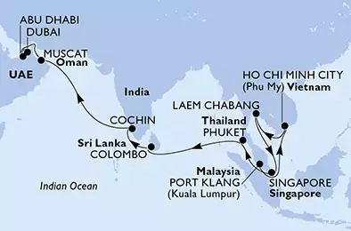 Malaysia, Vietnam, Thailand, Singapore, Sri Lanka, India, Oman, United Arab Emirates