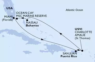 MSC MERAVIGLIA - itinerár  7 nocí odchod z Miami, United States dňa 23/01/2021 - United States, Puerto Rico, Virgin Islands (U.S.), Bahamas