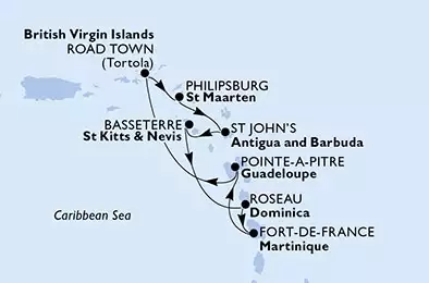 Martinique, Guadeloupe, Virgin Islands (British), Netherlands Antilles, Antigua and Barbuda, Saint Kitts and Nevis, Dominica