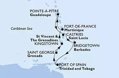 Martinique, Guadeloupe, Saint Lucia, Barbados, Trinidad and Tobago, Grenada, Saint Vincent & The Grenadines