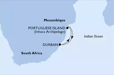 MSC ORCHESTRA  - itinerár  3 nocí odchod z Durban, South Africa dňa 18/12/2020 - Durban,Portuguese Island,Portuguese Island,Durban