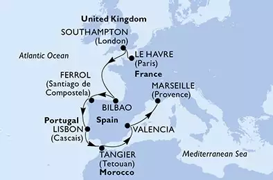 France, United Kingdom, Spain, Portugal, Morocco