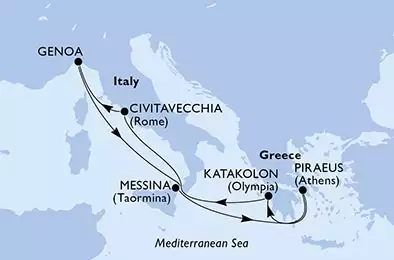 MSC MAGNIFICA - itinerár  8 nocí odchod z Genoa, Italy dňa 18/12/2020 - Italy, Greece
