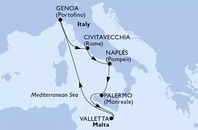 Palermo,Valletta,Genoa,Civitavecchia,Naples,Palermo