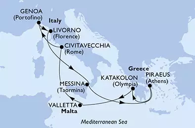 MSC MAGNIFICA - itinerár  10 nocí odchod z Civitavecchia, Italy dňa 28/10/2020 - Italy,Greece,Malta
