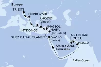 United Arab Emirates,Oman,Jordan,Egypt,Israel,Cyprus,Greece,Croatia,Italy