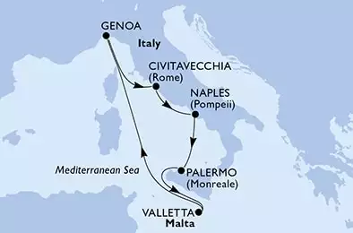 MSC GRANDIOSA - itinerár  7 nocí odchod z Naples, Italy dňa 26/01/2021 - Italy,Malta