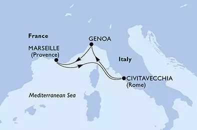 Civitavecchia,Genoa,Marseille,Civitavecchia
