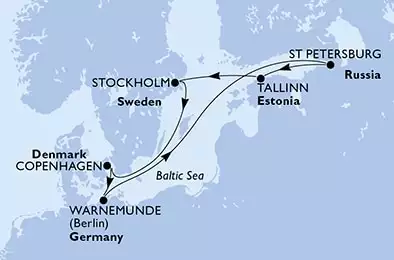 Copenhagen,Warnemunde,St Petersburg,Tallinn,Stockholm,Copenhagen