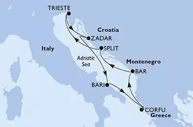 MSC OPERA - itinerár  7 nocí odchod z Trieste, Italy dňa 08/05/2021 - Italy,Croatia,Greece,Montenegro