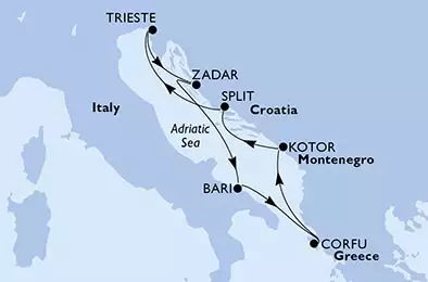 MSC OPERA - itinerár  7 nocí odchod z Trieste, Italy dňa 01/05/2021 - Italy,Croatia,Greece,Montenegro