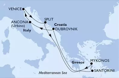 Venice,Split,Santorini,Mykonos,Mykonos,Dubrovnik,Ancona,Venice