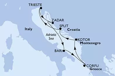 Bari,Corfu,Kotor,Split,Trieste,Zadar,Bari