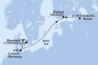Kiel,Copenhagen,Helsinki,St Petersburg